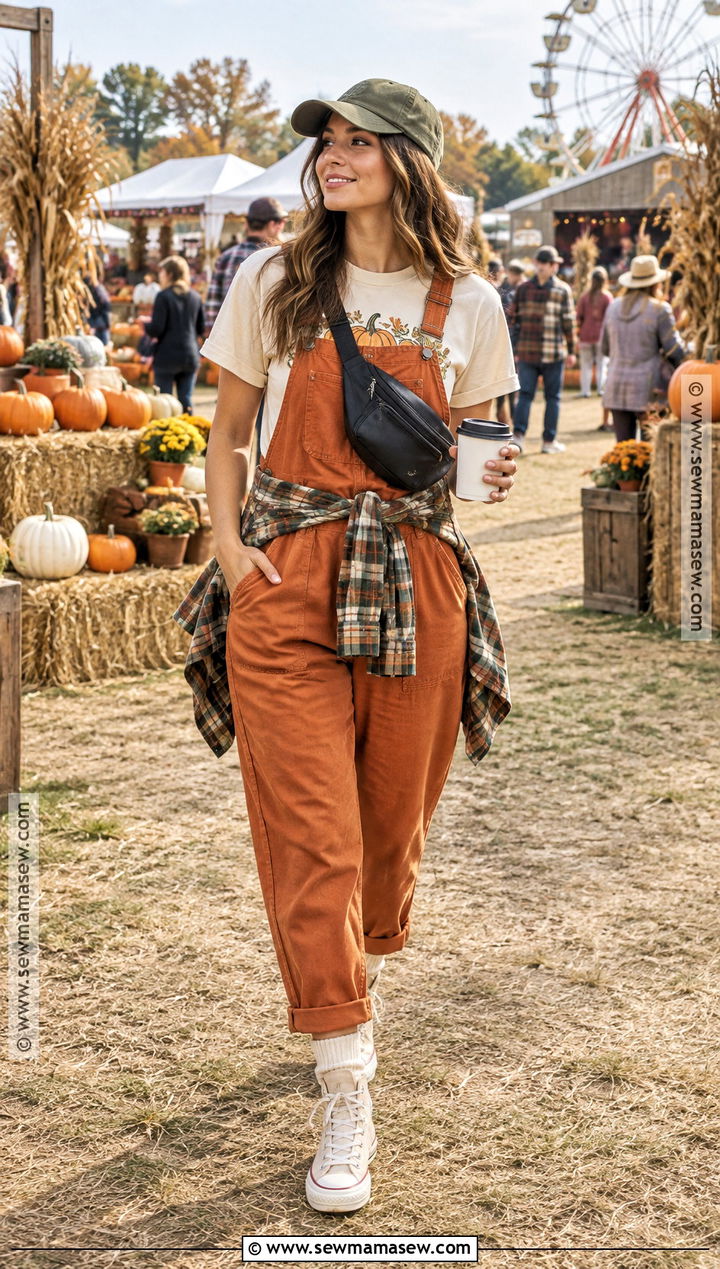Pumpkin Overalls With Graphic Tee - 15 Pumpkin Overalls