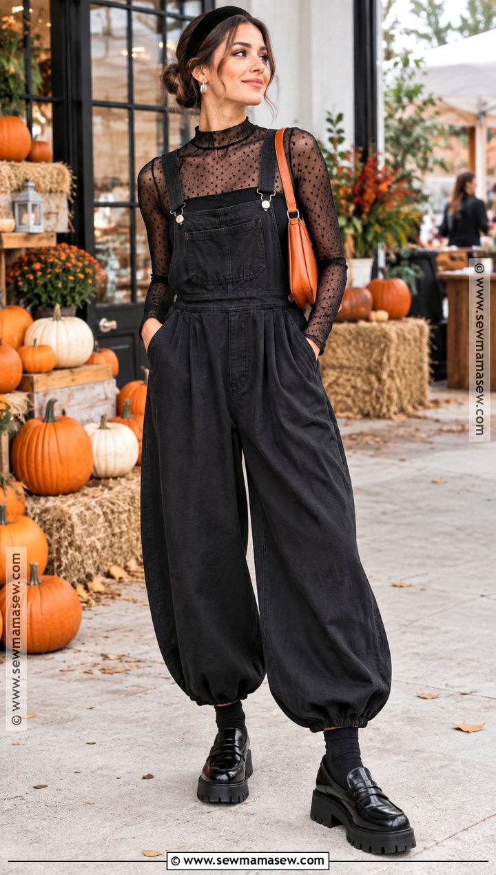 Pumpkin Overalls With Sheer Mesh Top - 15 Pumpkin Overalls