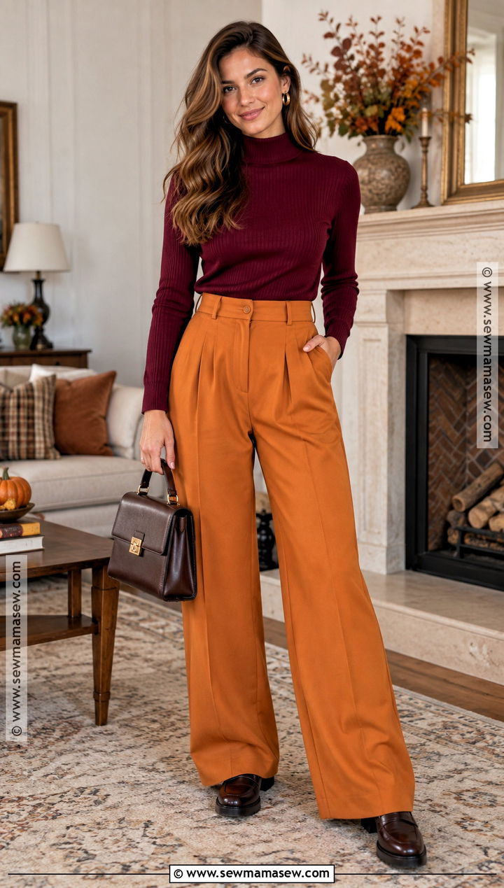 Pumpkin Pants With A Burgundy Knit Top - 20 pumpkin pants
