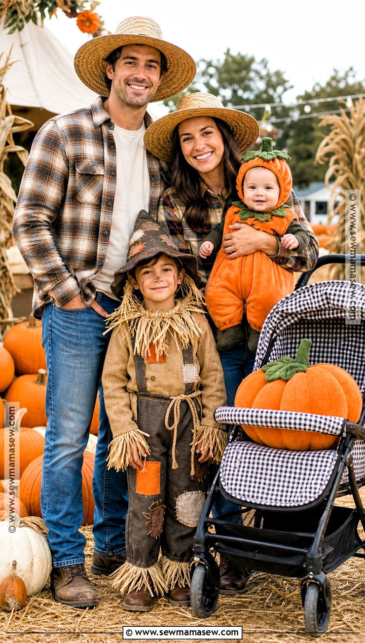 Pumpkin Patch Family Costume With Pumpkin Baby - 30 Family Of 4 Halloween Costumes With for Babies