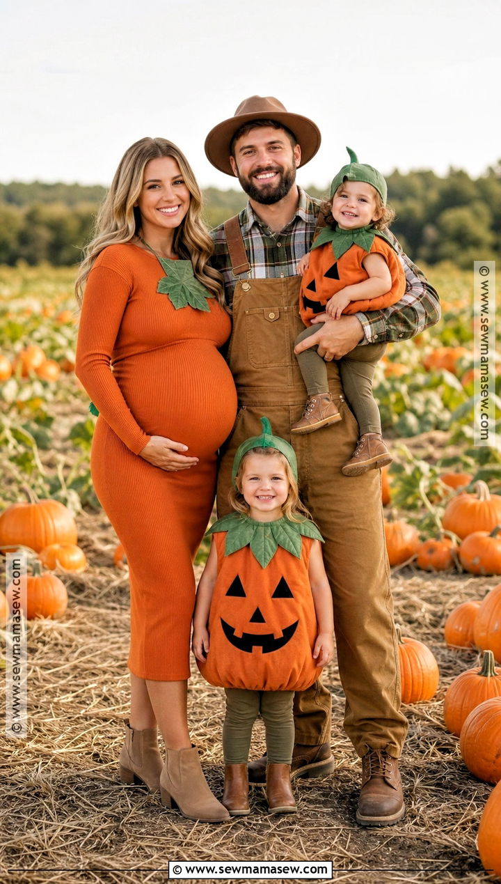 Pumpkin Patch Family Costume - 30 pregnant halloween costumes for family