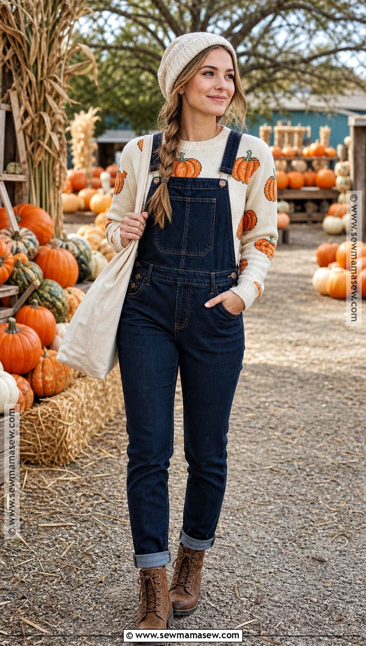 Pumpkin Patch Halloween Sweater With Overalls - 35 halloween sweater ideas