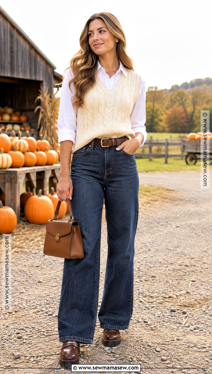 Pumpkin Patch Knit Vest And Wide Leg Jeans - 15 Pumpkin Patch Clothes