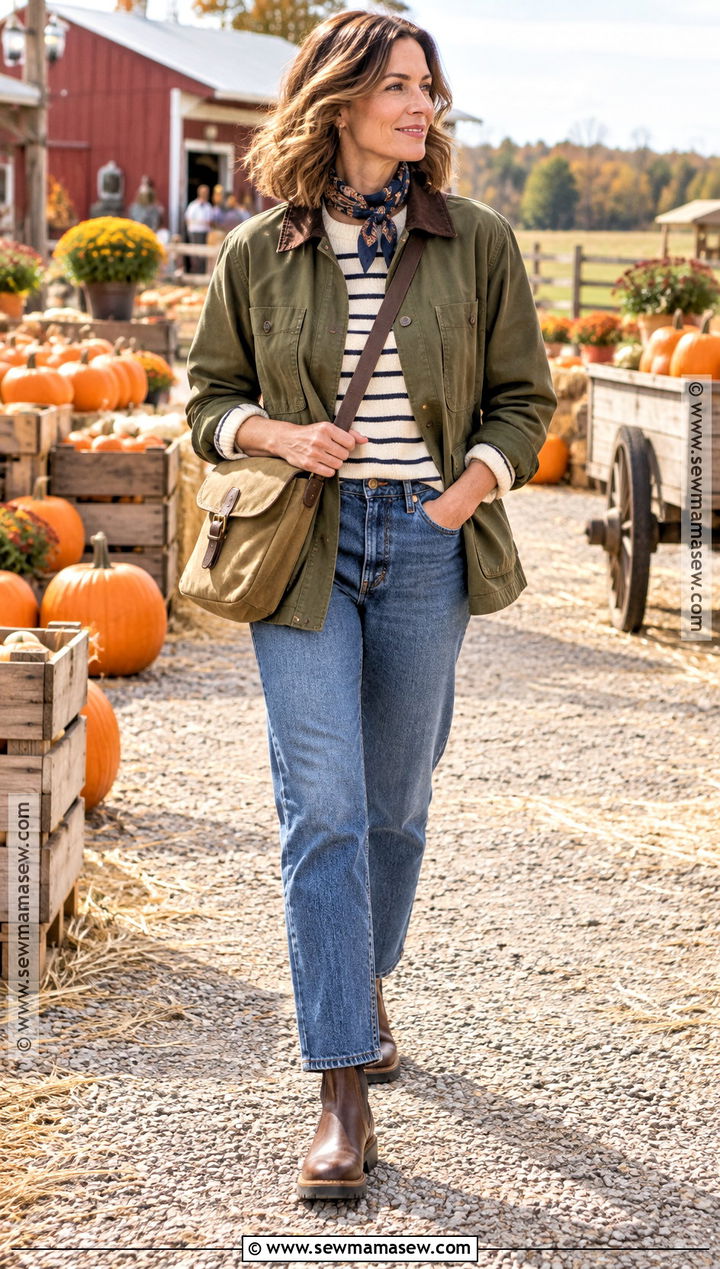Pumpkin Patch Outfit With A Barn Jacket And Denim - 20 Hot Pumpkin Patch Outfit Ideas