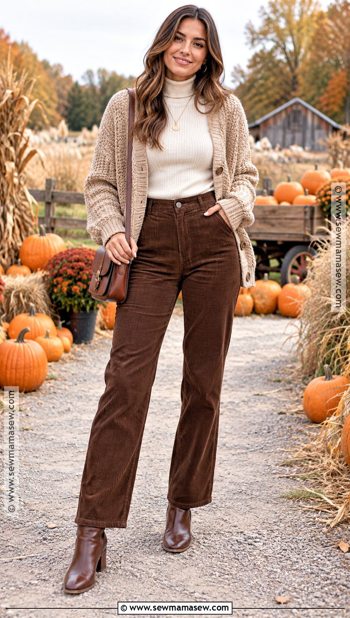 Pumpkin Patch Outfit With A Cardigan And Corduroy Pants - 20 Hot Pumpkin Patch Outfit Ideas