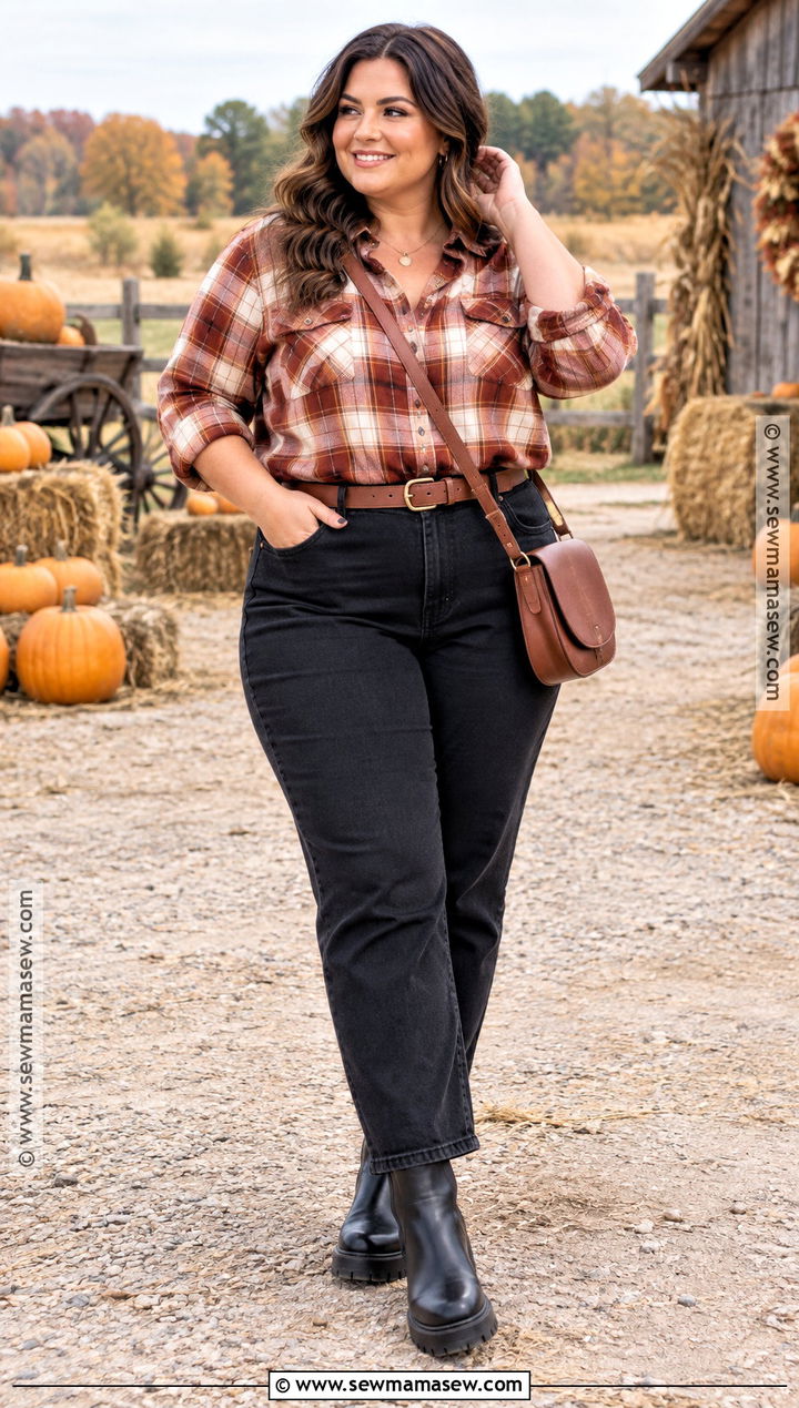 Pumpkin Patch Outfit With A Flannel Shirt And Black Jeans - 20 Hot Pumpkin Patch Outfit Ideas