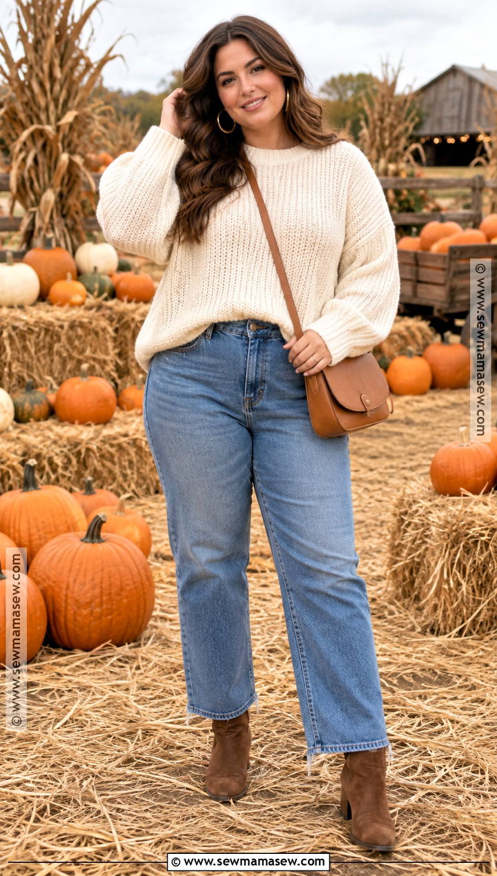Pumpkin Patch Outfit With An Oversized Sweater And Jeans - 20 Hot Pumpkin Patch Outfit Ideas