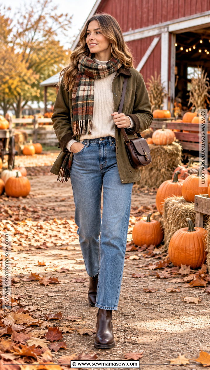 Pumpkin Patch Outfit With Barn Jacket And Jeans - 15 Fall Outfit Inspo Pumpkin Patch Ideas