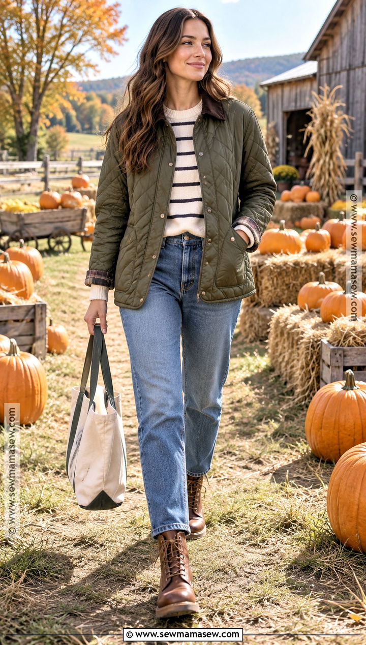 Pumpkin Patch Outfit With Barn Jacket And Straight Jeans - 15 fall fits for pumpkin patch