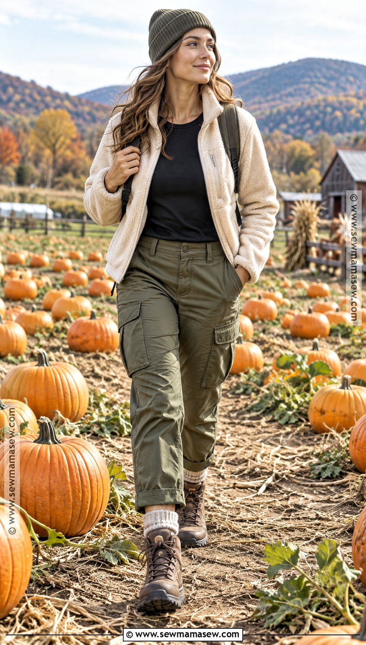 Pumpkin Patch Outfit With Cargo Pants And Fleece Jacket - 25 pumpkin patch outfit cold weather ideas