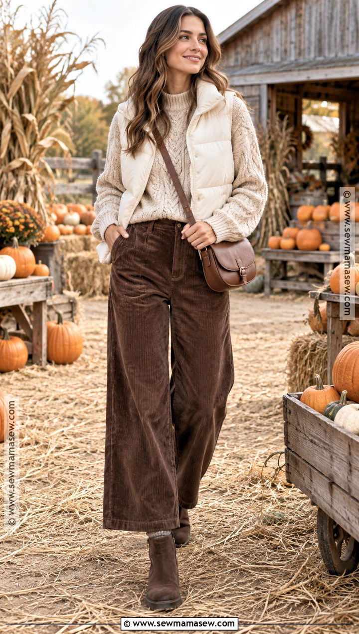 Pumpkin Patch Outfit With Corduroy Pants And Knit Sweater - 25 pumpkin patch outfit cold weather ideas