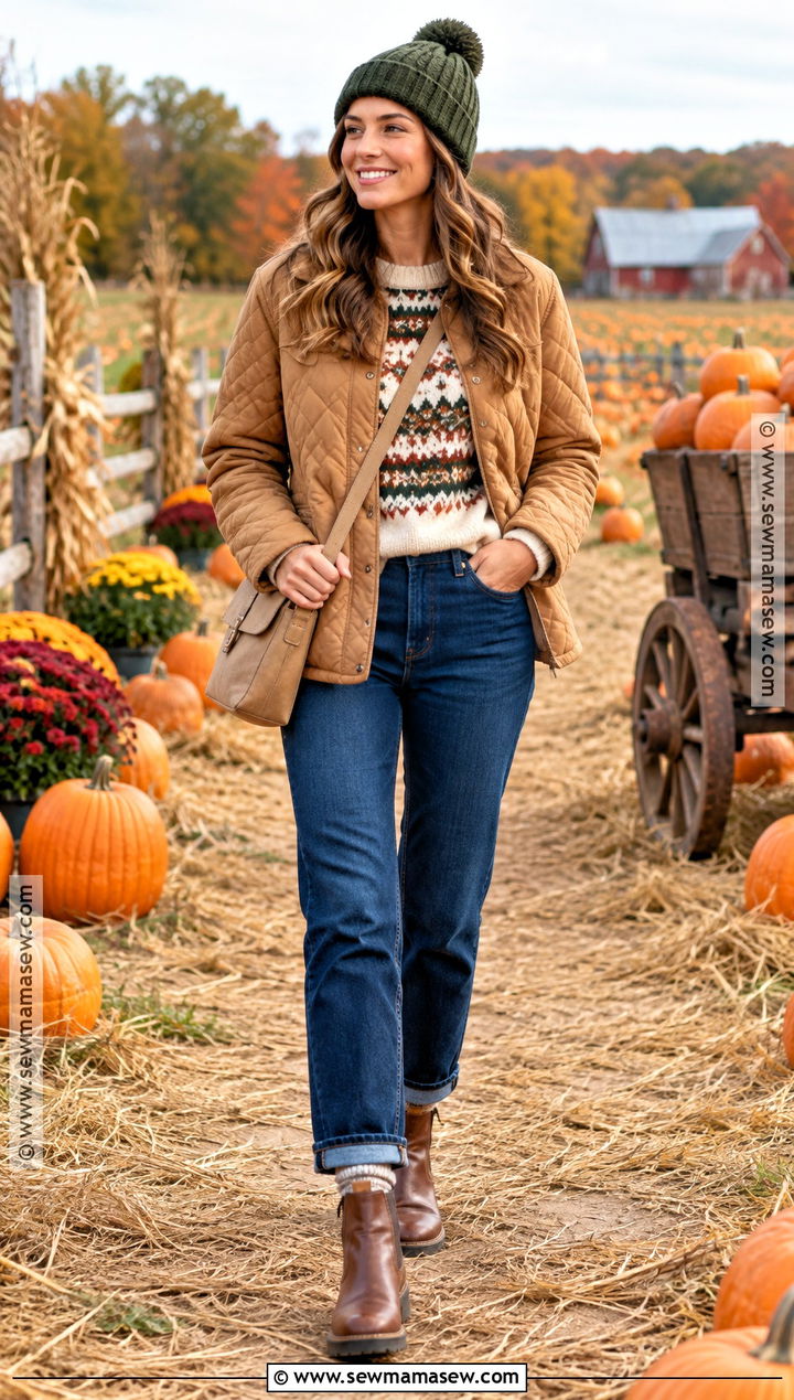 Pumpkin Patch Outfit With Fair Isle Sweater And Jeans - 25 pumpkin patch outfit cold weather ideas