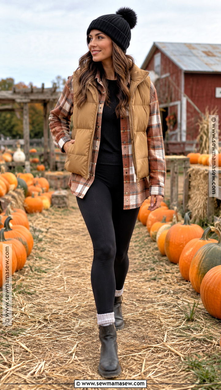 Pumpkin Patch Outfit With Flannel And Black Leggings - 25 pumpkin patch outfit cold weather ideas