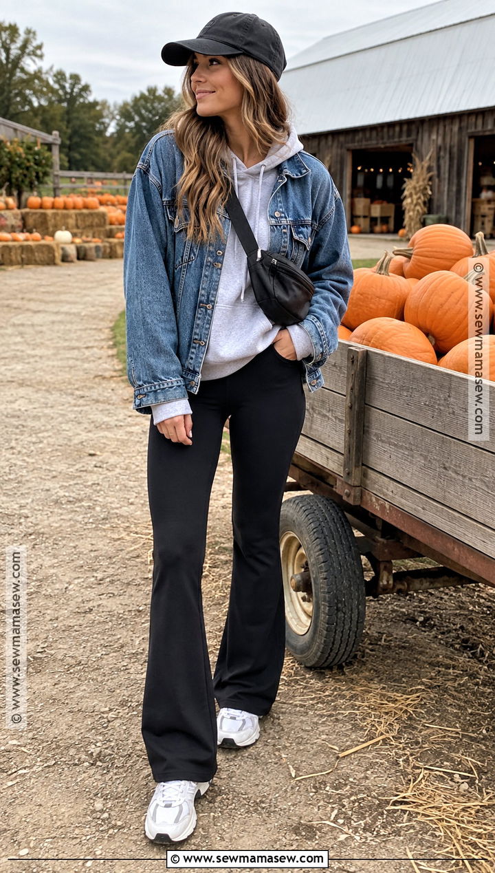 Pumpkin Patch Outfit With Hoodie And Denim Jacket - 25 Pumpkin Patch Outfit Ideas