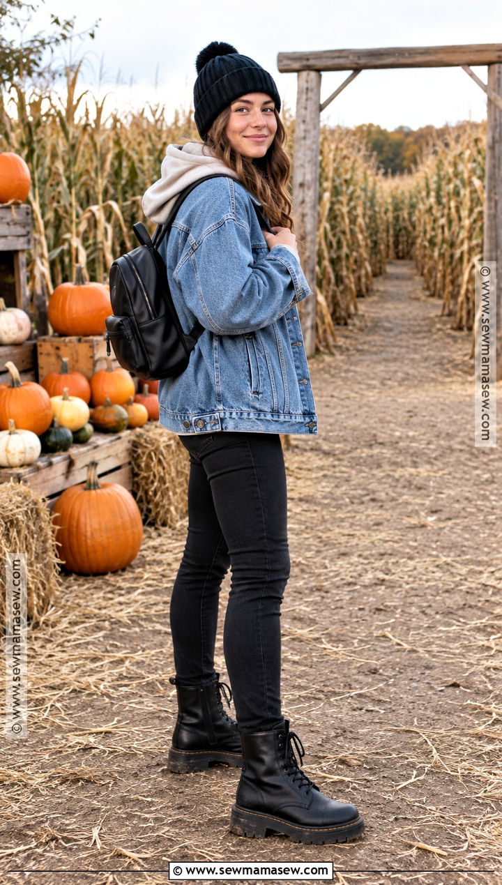 Pumpkin Patch Outfit With Hoodie And Denim Jacket - 25 pumpkin patch outfit cold weather ideas