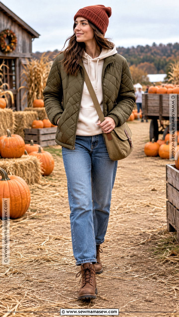 Pumpkin Patch Outfit With Hoodie And Quilted Jacket - 20 pumpkin outfit ideas for women