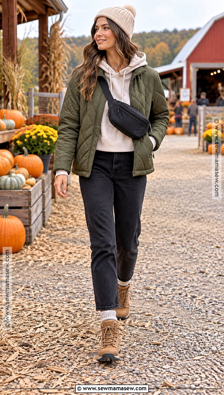 Pumpkin Patch Outfit With Hoodie And Quilted Jacket - 30 pumpkin patch outfit ideas