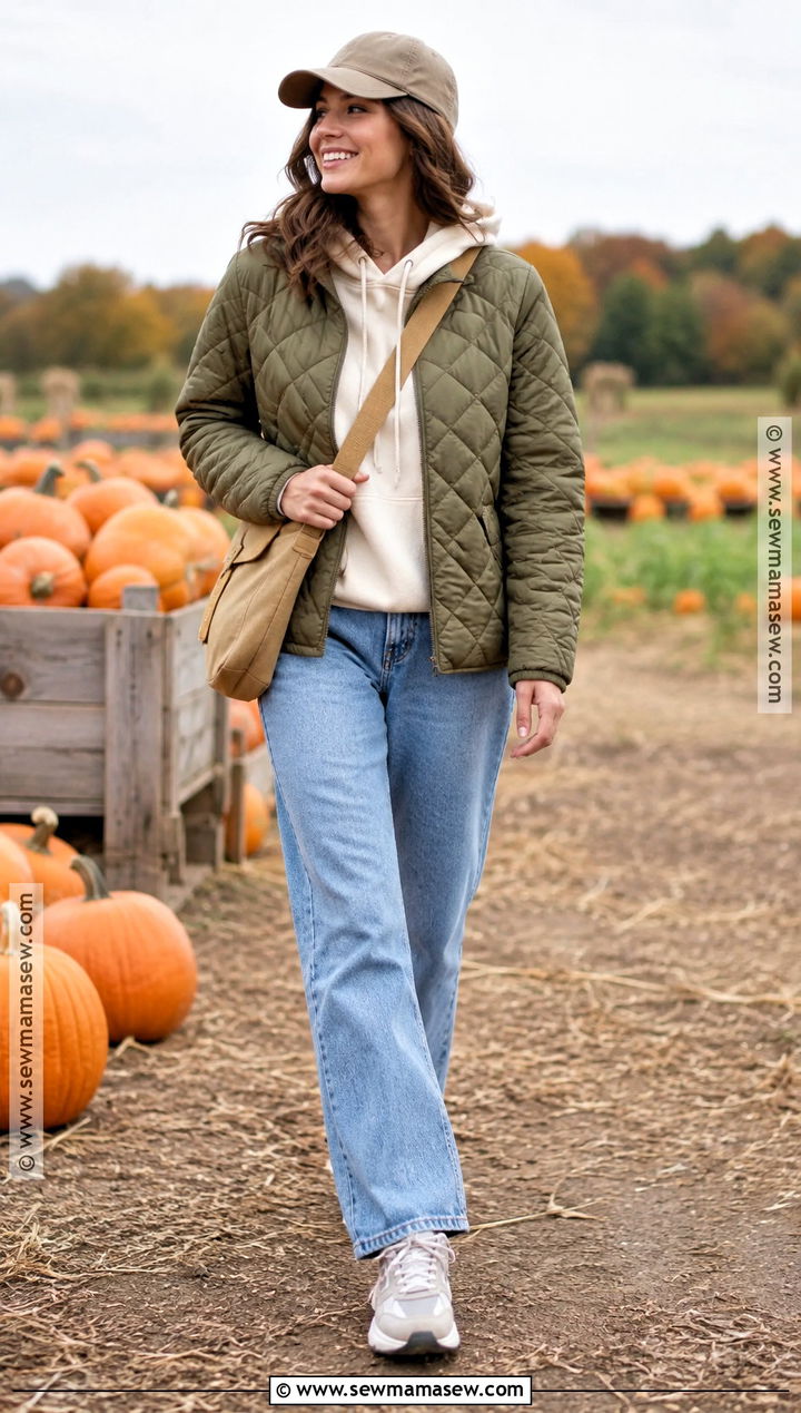 Pumpkin Patch Outfit With Hoodie And Quilted Jacket - 20 Fall Outfits For Pumpkin Patch