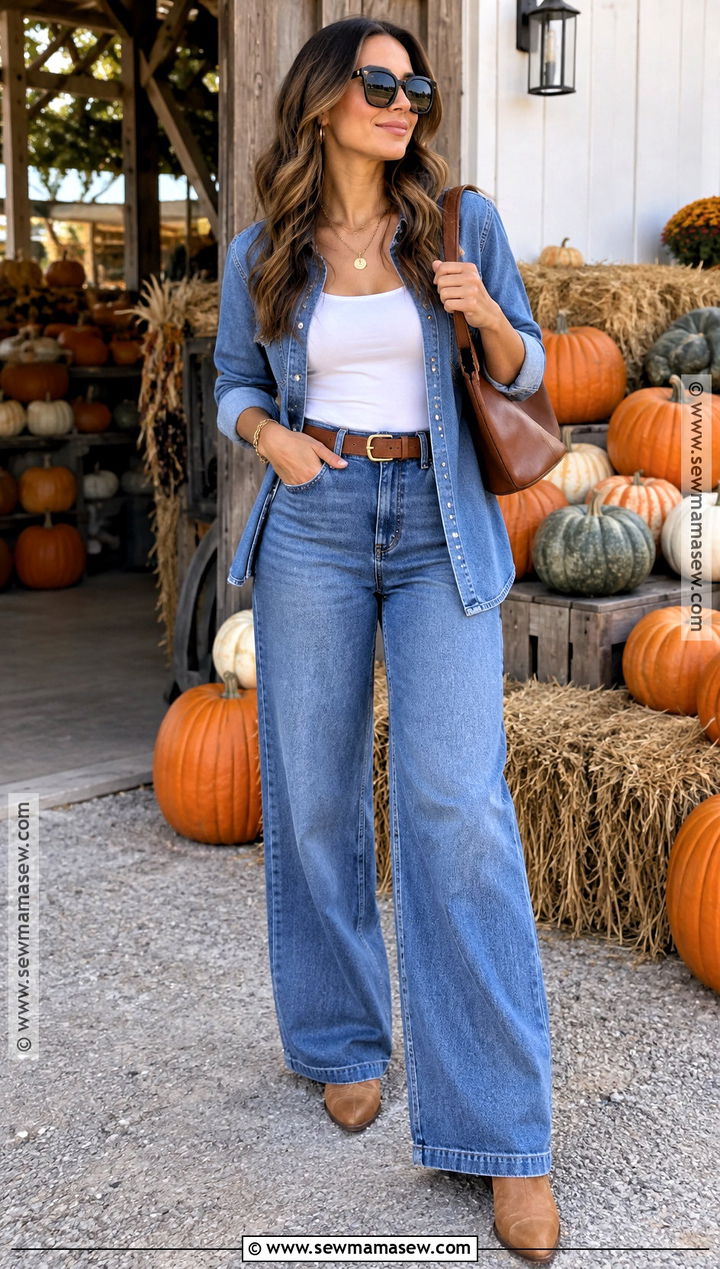 Pumpkin Patch Outfit With Matching Denim Set - 25 Pumpkin Patch Outfit Ideas