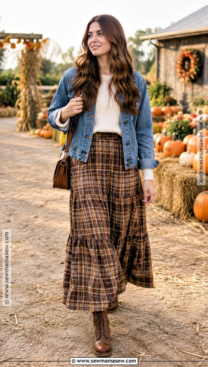 Pumpkin Patch Outfit With Maxi Skirt And Cropped Sweater - 20 Fall Outfits For Pumpkin Patch