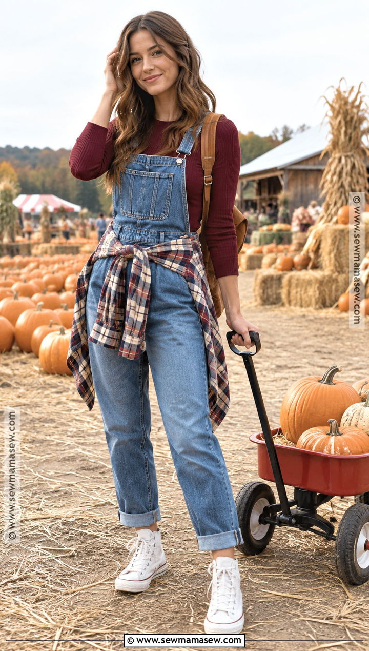 Pumpkin Patch Outfit With Overalls And A Fitted Top - 20 Hot Pumpkin Patch Outfit Ideas