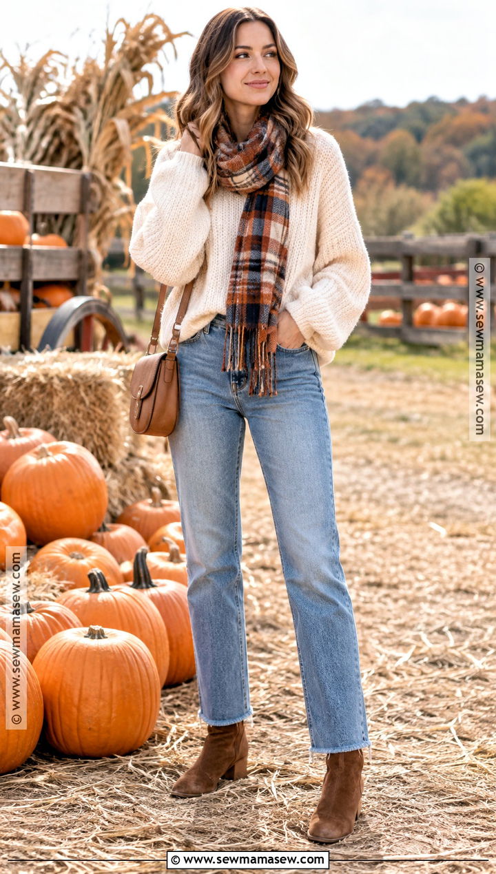 Pumpkin Patch Outfit With Oversized Sweater And Jeans - 25 Pumpkin Patch Outfit Ideas