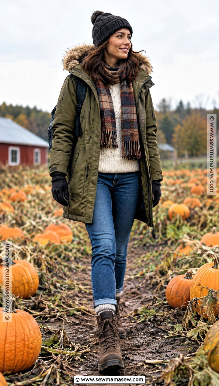 Pumpkin Patch Outfit With Parka And Fleece Lined Jeans - 25 pumpkin patch outfit cold weather ideas