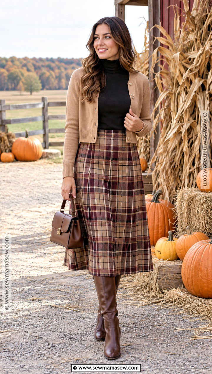 Pumpkin Patch Outfit With Plaid Skirt And Tall Boots - 30 pumpkin patch outfit ideas