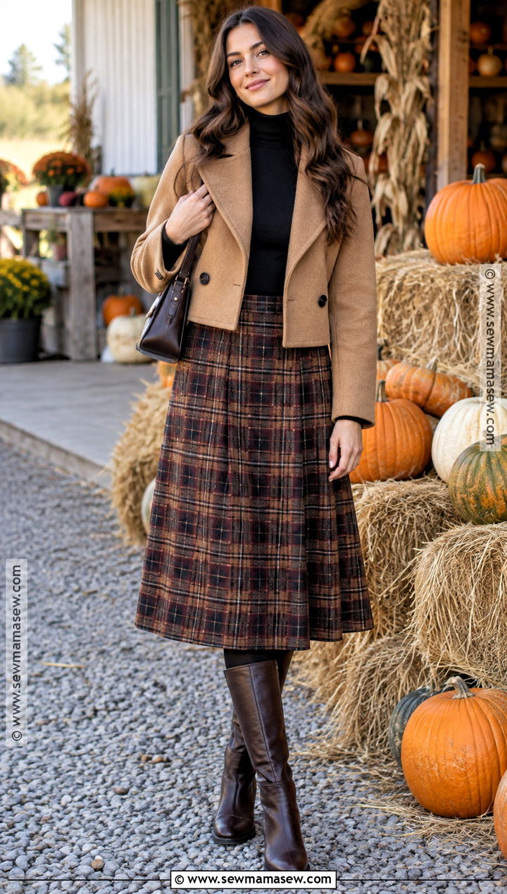 Pumpkin Patch Outfit With Plaid Skirt And Thermal Tights - 25 pumpkin patch outfit cold weather ideas