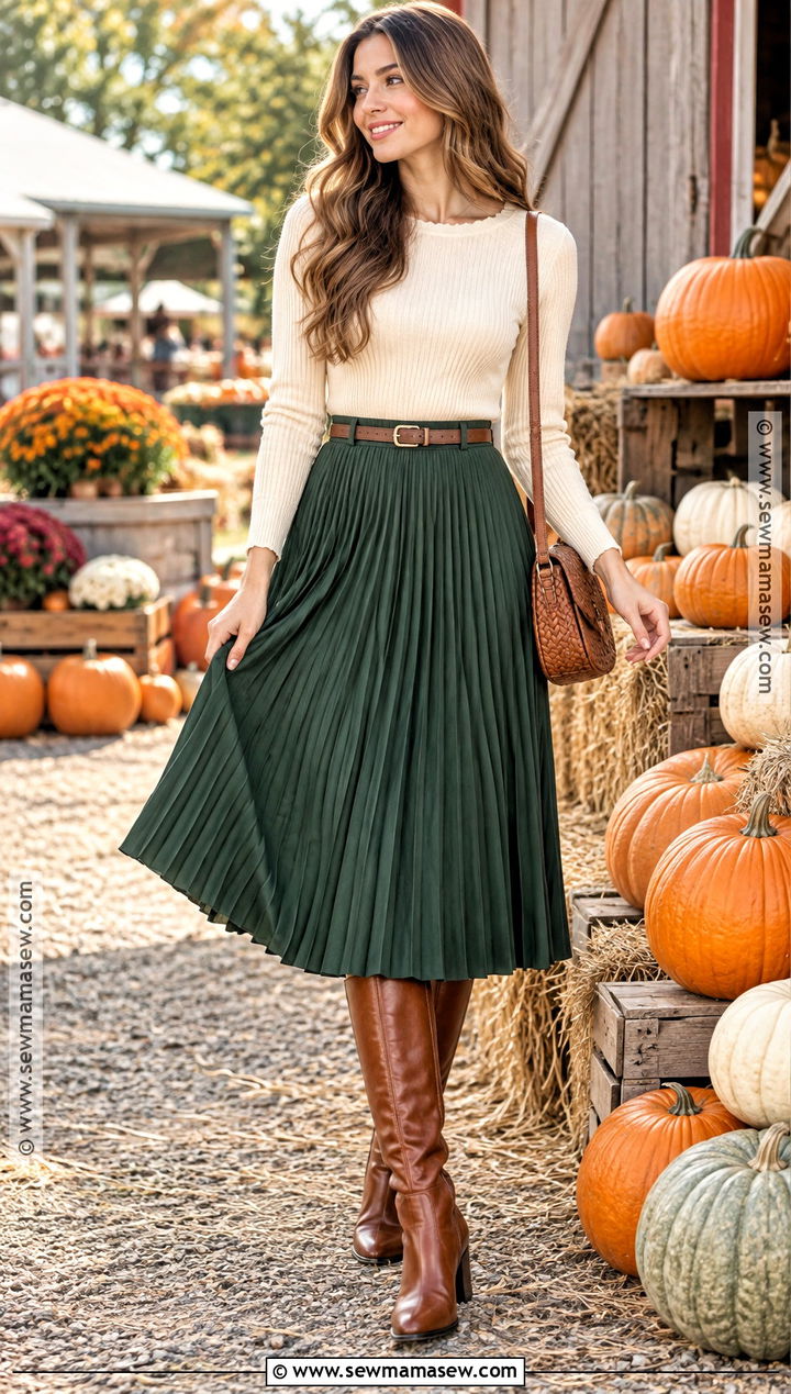 Pumpkin Patch Outfit With Pleated Skirt And Ribbed Top - 30 pumpkin patch outfit ideas