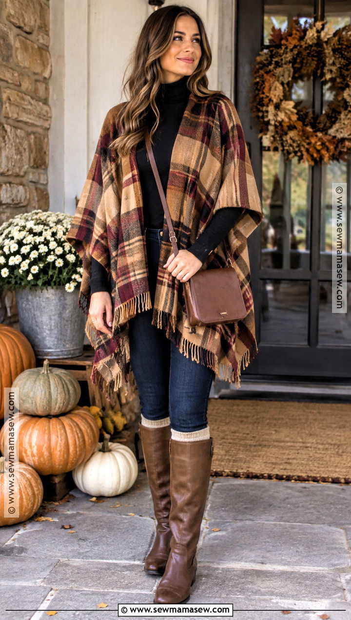 Pumpkin Patch Outfit With Poncho And Skinny Jeans - 25 pumpkin patch outfit cold weather ideas