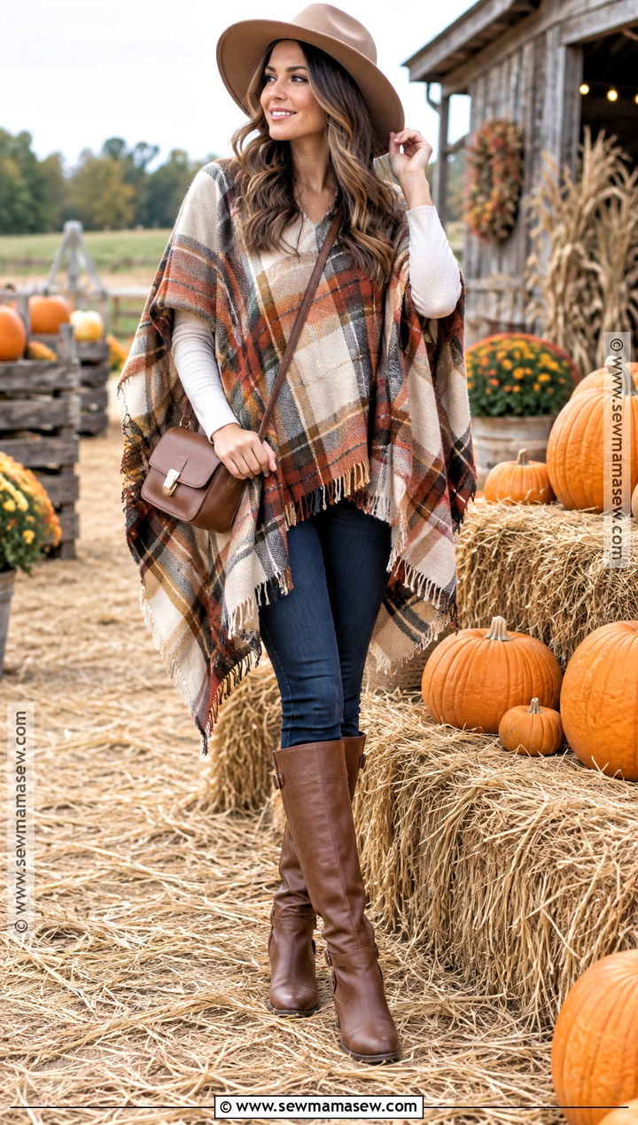 Pumpkin Patch Outfit With Poncho And Skinny Jeans - 30 pumpkin patch outfit ideas