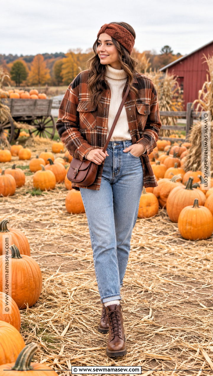 Pumpkin Patch Outfit With Shacket And Mom Jeans - 25 pumpkin patch outfit cold weather ideas