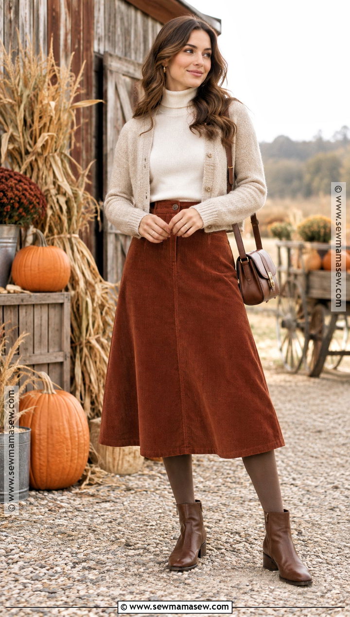 Pumpkin Patch Outfit With Sweater Skirt And Ankle Boots - 15 Fall Outfit Inspo Pumpkin Patch Ideas