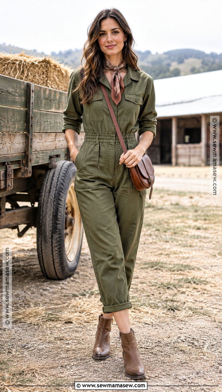 Pumpkin Patch Outfit With Utility Jumpsuit And Ankle Boots - 30 pumpkin patch outfit ideas