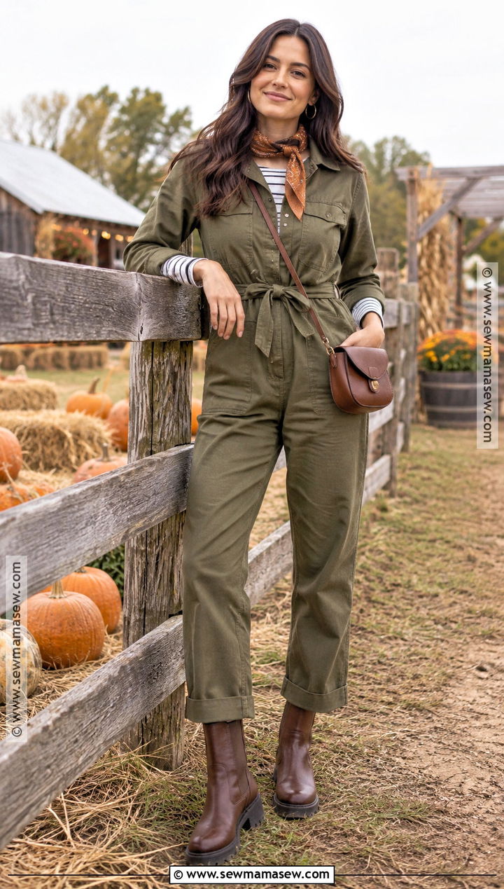 Pumpkin Patch Outfit With Utility Jumpsuit And Ankle Boots - 20 Fall Outfits For Pumpkin Patch