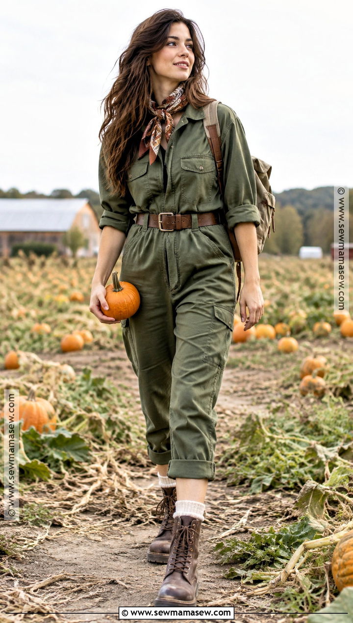Pumpkin Patch Outfit With Utility Jumpsuit And Boots - 20 pumpkin outfit ideas for women