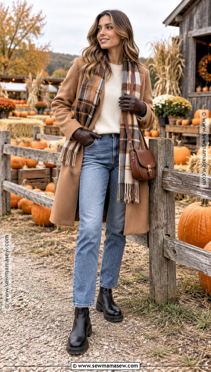 Pumpkin Patch Outfit With Wool Coat And Blue Jeans - 25 pumpkin patch outfit cold weather ideas