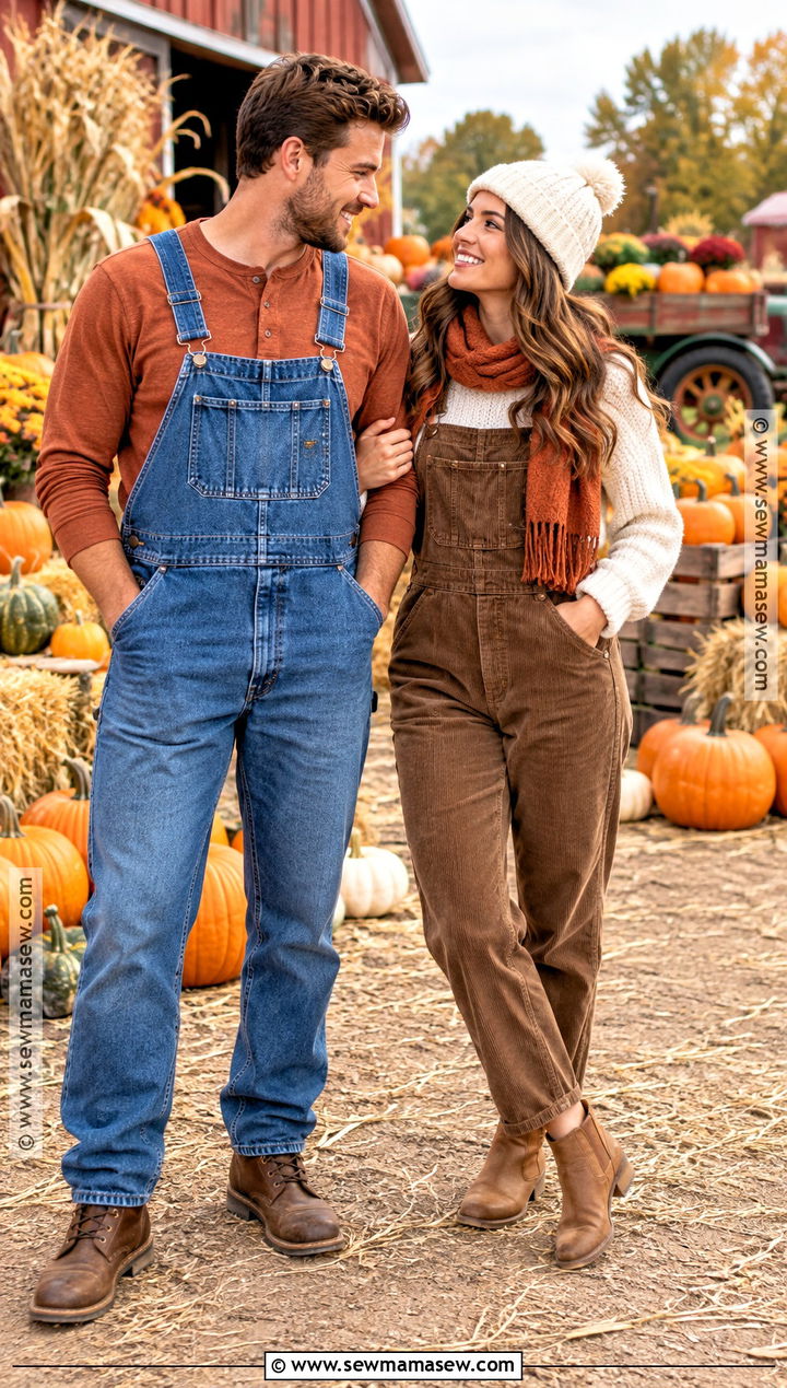 Pumpkin Patch Overalls Couple Outfit - 20 fall matching outfits for couples