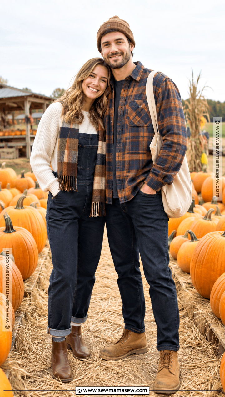Pumpkin Patch Overalls and Flannel Fall Couples Outfit - 20 fall couples outfits