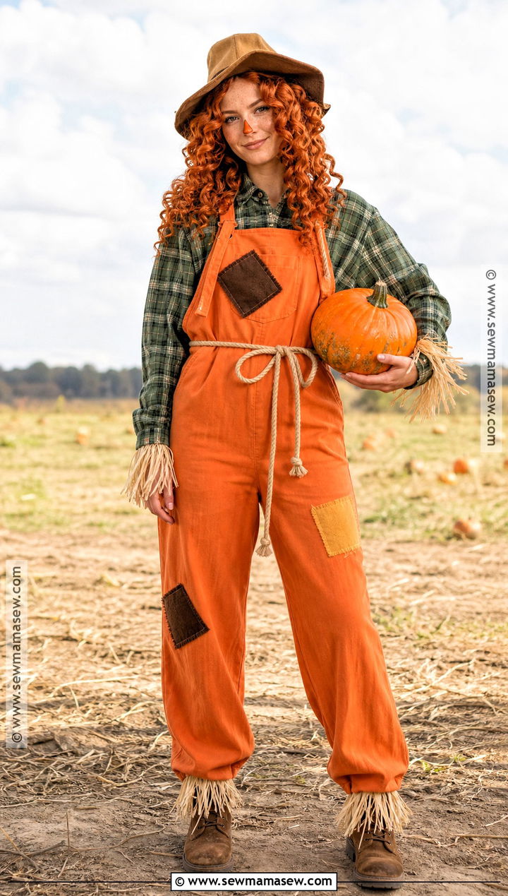 Pumpkin Patch Scarecrow Outfit With Orange Overalls - 30 scarecrow outfit ideas