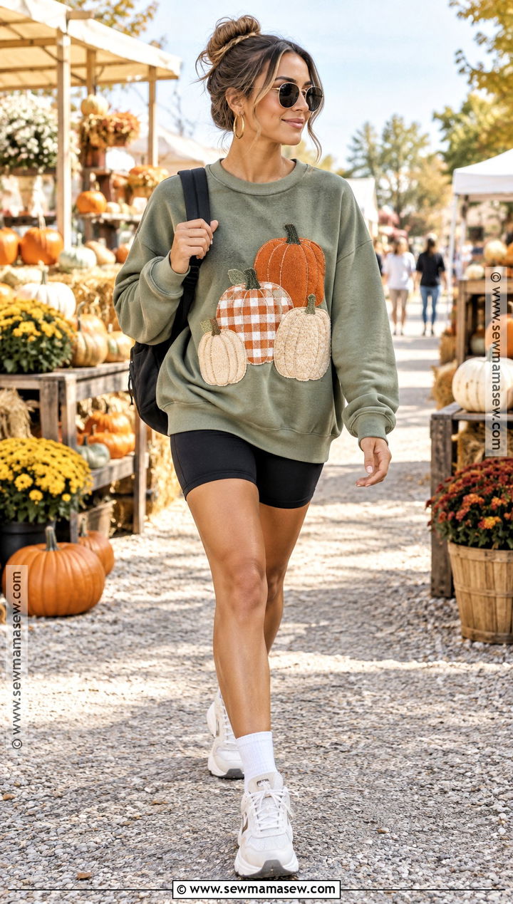 Pumpkin Patchwork Sweatshirt With Biker Shorts - 15 pumpkin patchwork sweatshirt ideas