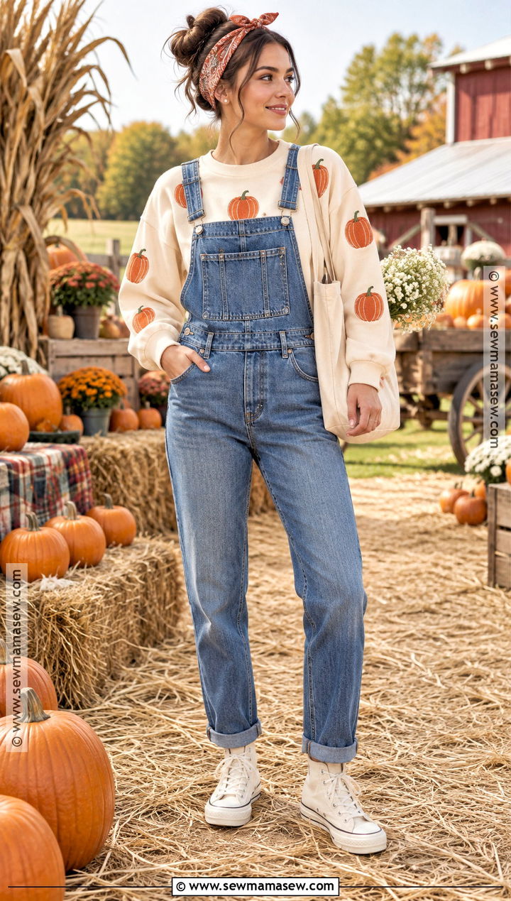 Pumpkin Patchwork Sweatshirt With Denim Overalls - 15 pumpkin patchwork sweatshirt ideas