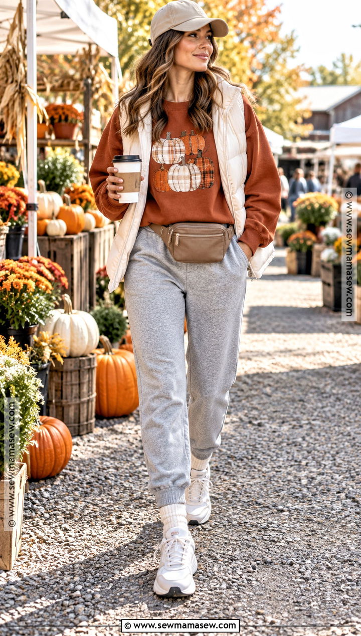 Pumpkin Patchwork Sweatshirt With Joggers And Puffer Vest - 15 pumpkin patchwork sweatshirt ideas