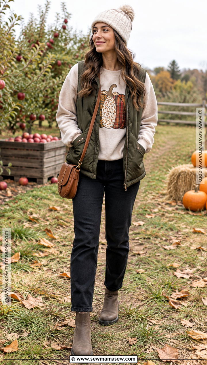 Pumpkin Patchwork Sweatshirt With Quilted Vest - 15 pumpkin patchwork sweatshirt ideas