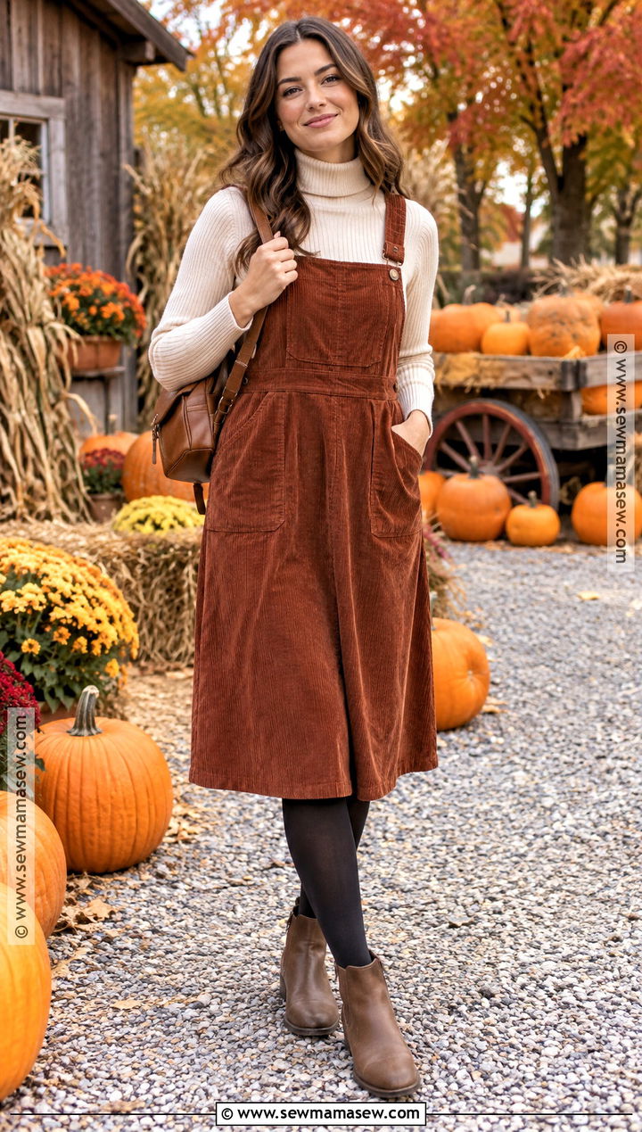 Pumpkin Picking Outfit With A Corduroy Dress - 25 Pumpkin Picking Outfit Fall Ideas