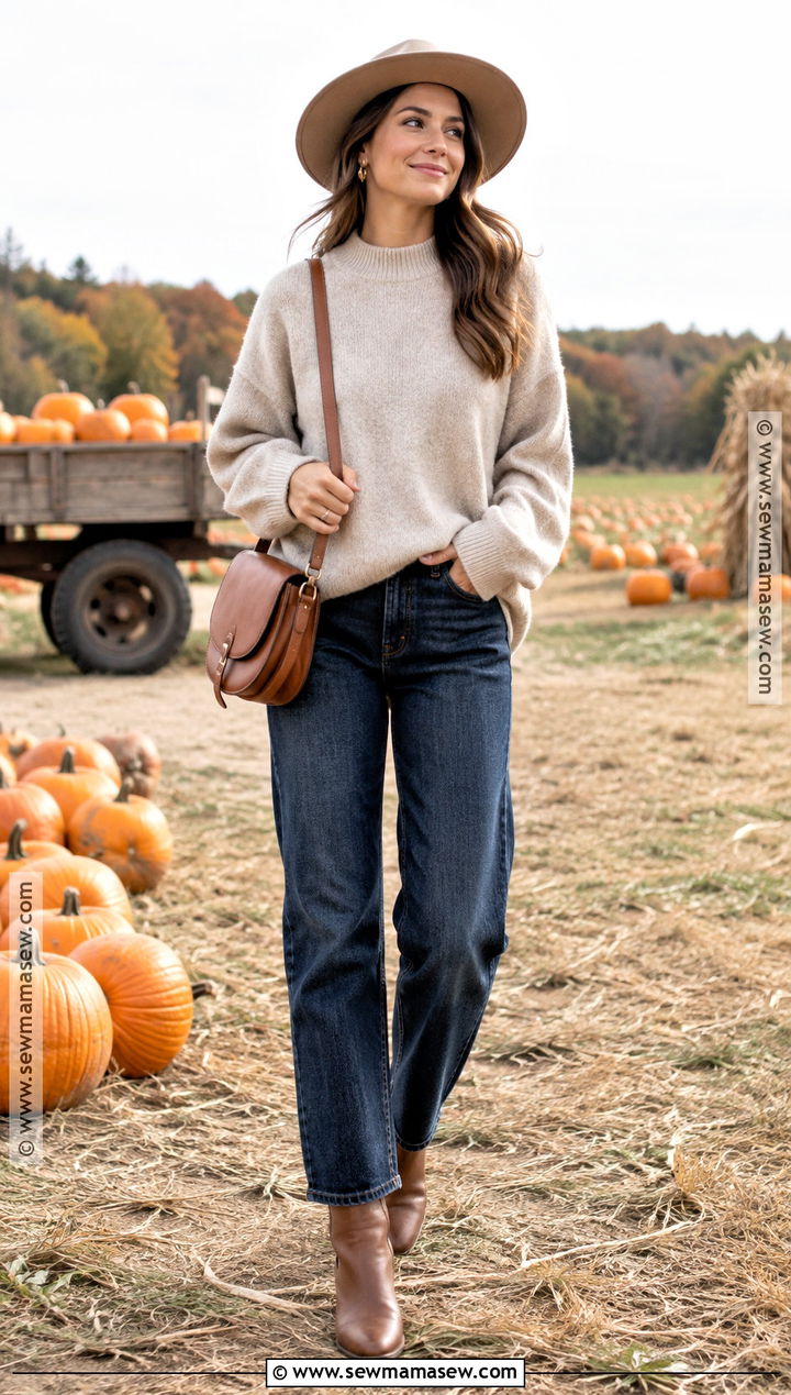 Pumpkin Picking Outfit With An Oversized Sweater - 25 Pumpkin Picking Outfit Fall Ideas
