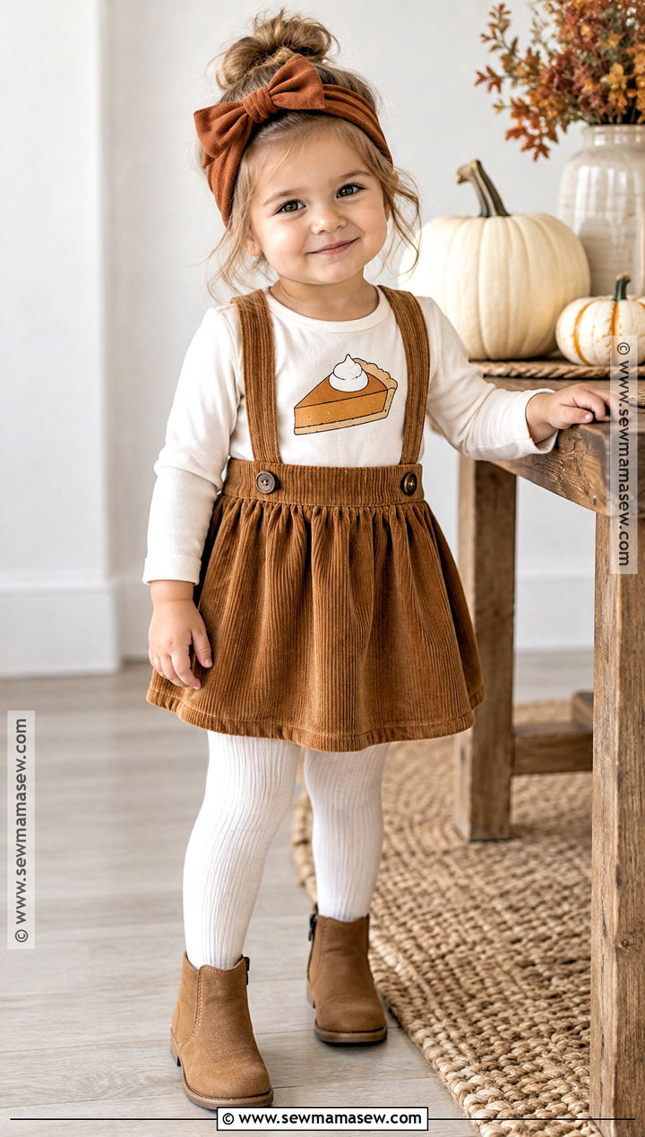 Pumpkin Pie Onesie With Corduroy Skirt - 15 thanksgiving onesie ideas for girls
