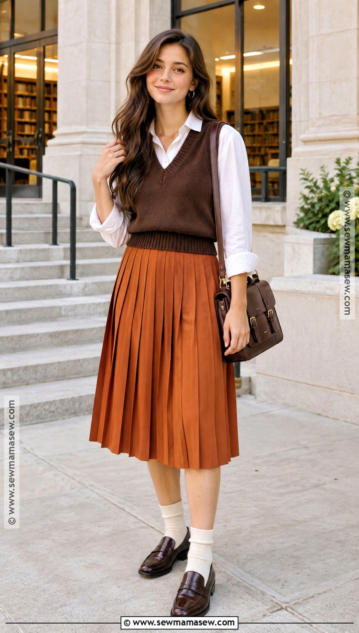 Pumpkin Pie Pleated Skirt With Sweater Vest - 15 pumpkin pie skirt ideas