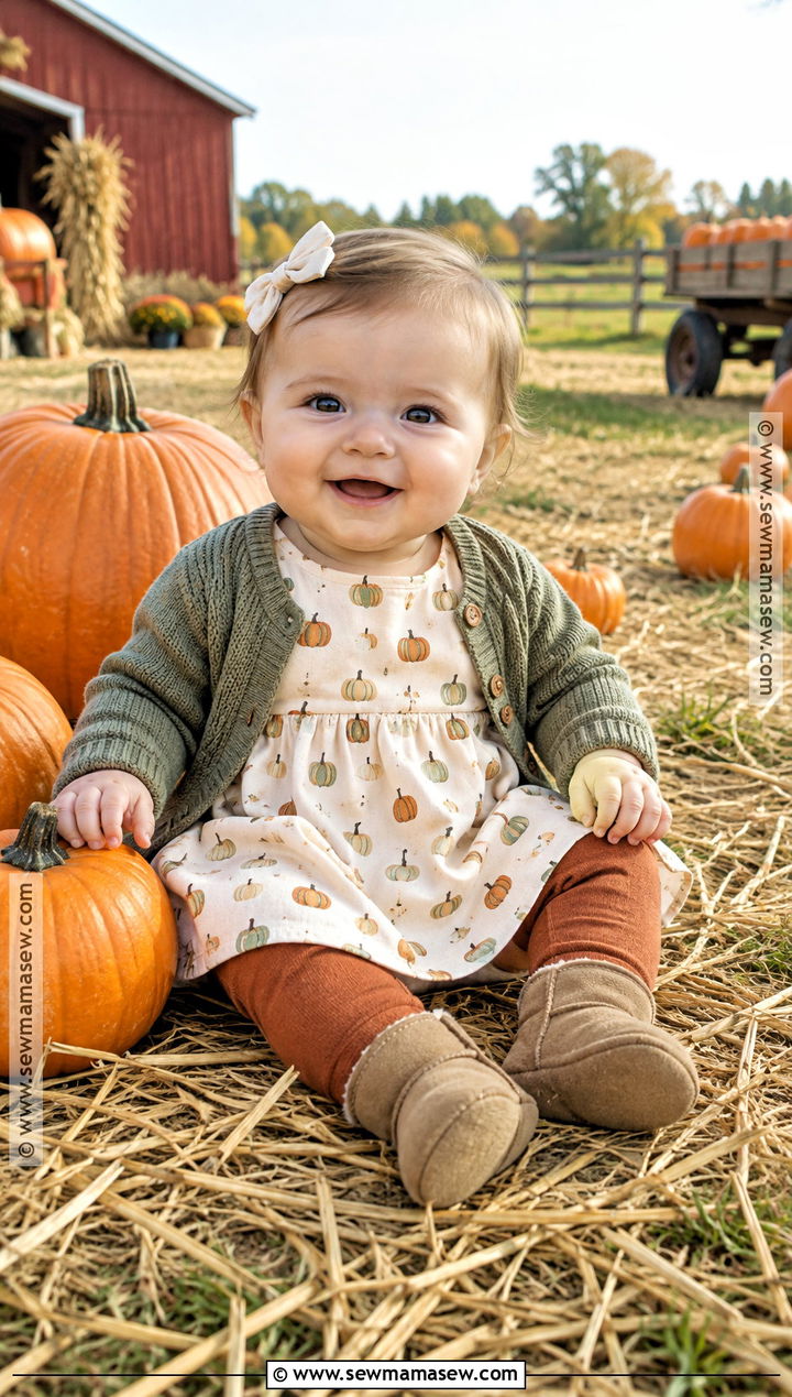 Pumpkin Print Baby Girl Dress Outfit - 15 fall baby girl dress ideas